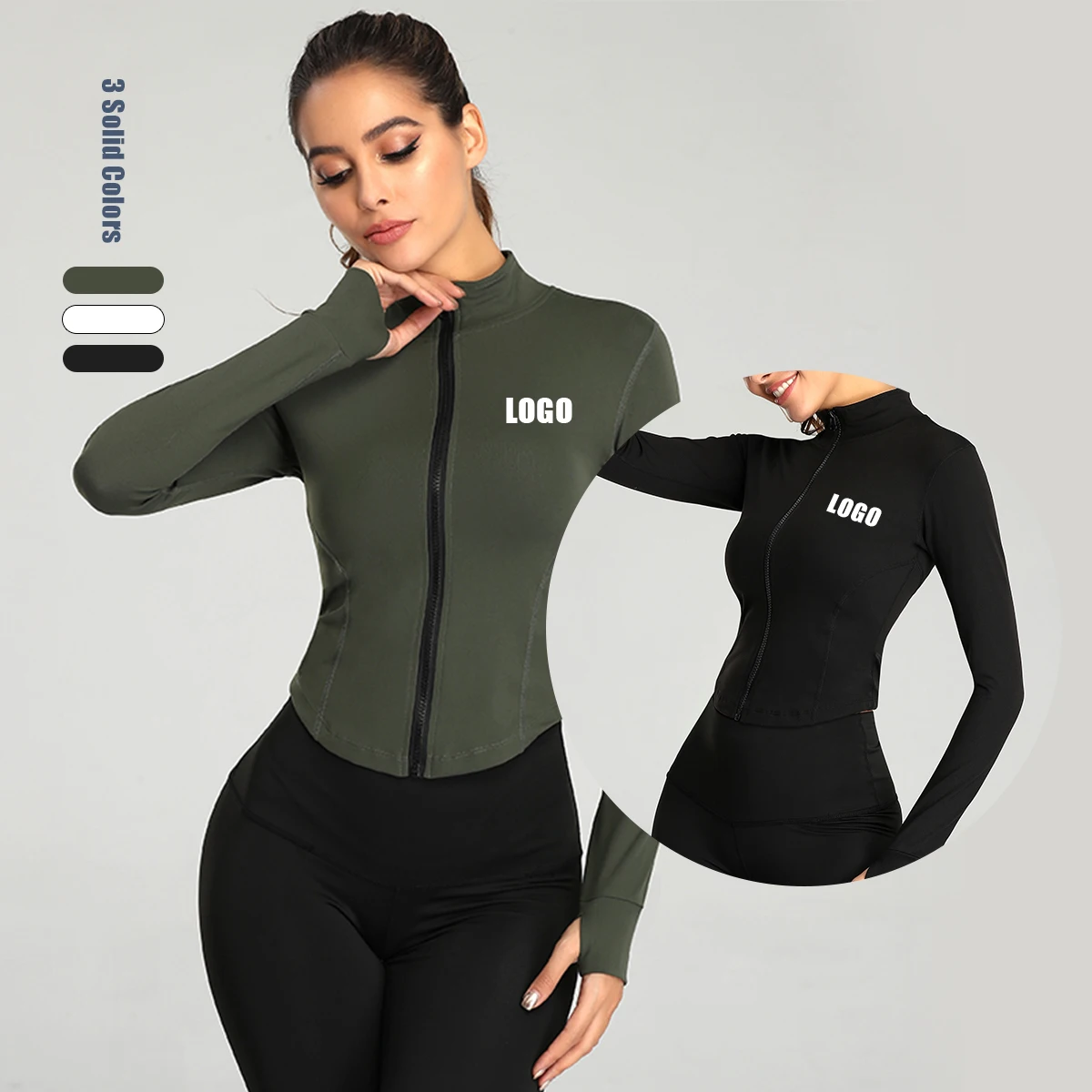 

woman sexy Slim zipper fit Long sleeves zip yoga fitness sports jacket gym wear top