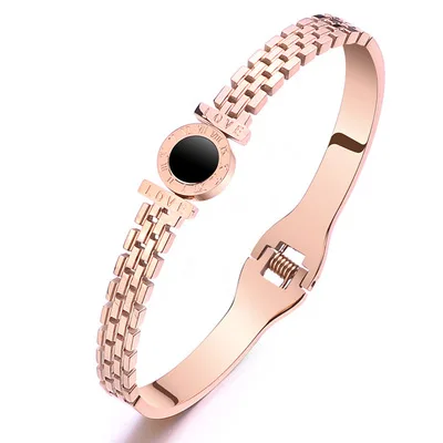 

Fashion and simple Roman digital Bracelet titanium steel plated real gold quality Bracelet lovers jewelry wholesale, Picture shows