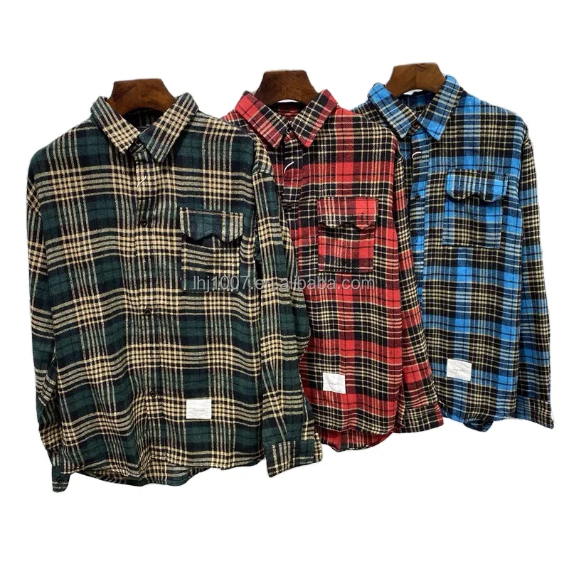 

Many color long sleeve yarn dyed cotton woven button up flannel plaid shirt for men