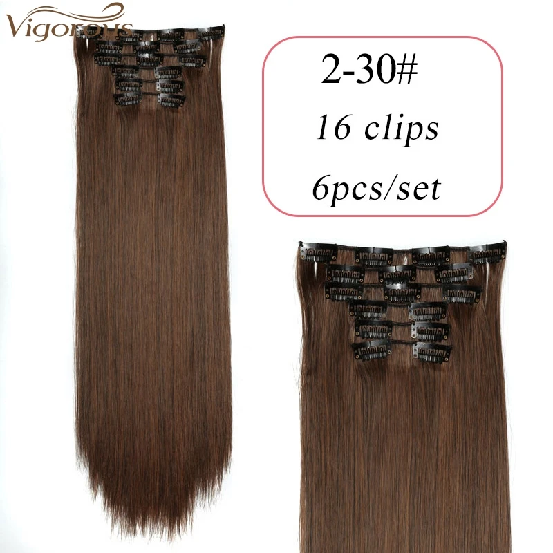 

Vigorous 24" 140g 6pcs/Set Women Long Straight Synthetic Hair Full Head Clip in Hair Extensions Pieces