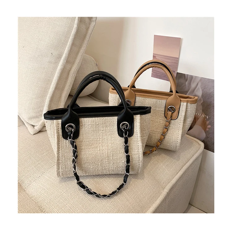 

Large Capacity Hand Bags Luxury Chain Crossbody Bags For Women Casual Wild Flax Canvas Tote Trendy Office Lady Handbags Bolsas
