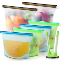 

Leakproof Reusable Silicone Food Storage Bag with Reusable Ziplock Bags Holder