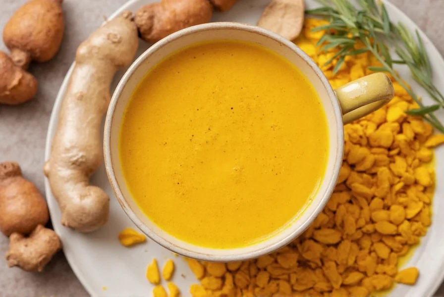 Step-by-step preparation of turmeric ginger tea showing grating fresh ingredients and simmering in a small pot