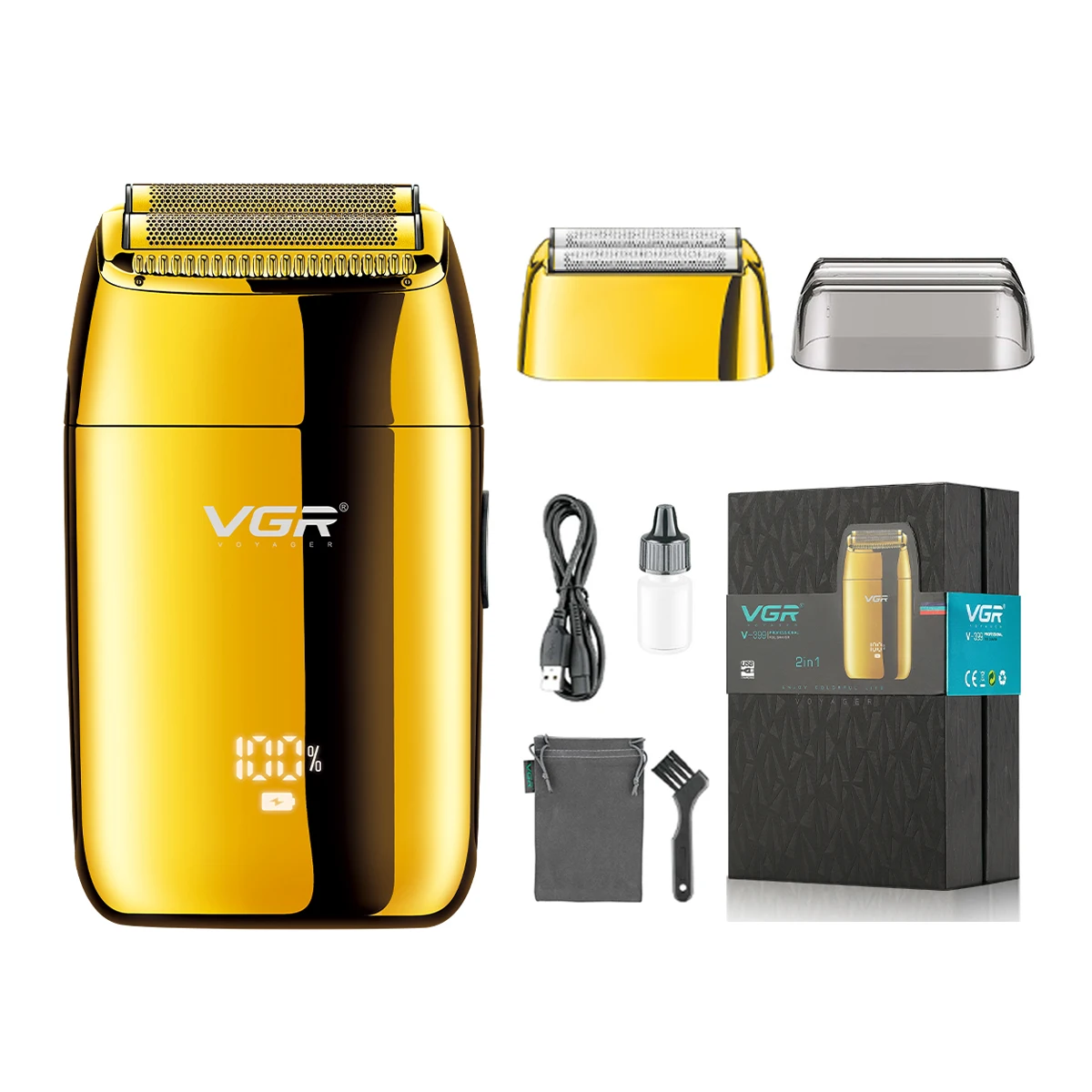 

VGR V-399 metal golden electric sahvers professional rechargeable usb charging face body razor shaver for men