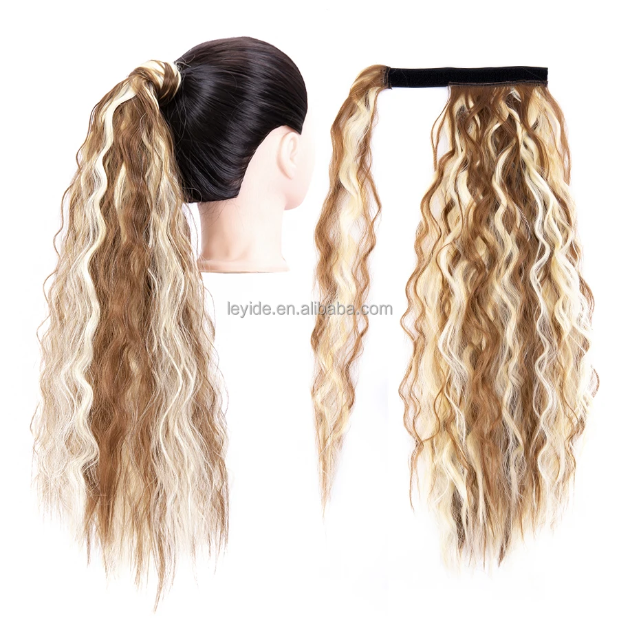 

22" Long Natural Kinky Straight Afro Curly Hairpiece Pony Tail Synthetic Hair Extensions Wrap Around Ponytails for Black Women, 32 colors can available