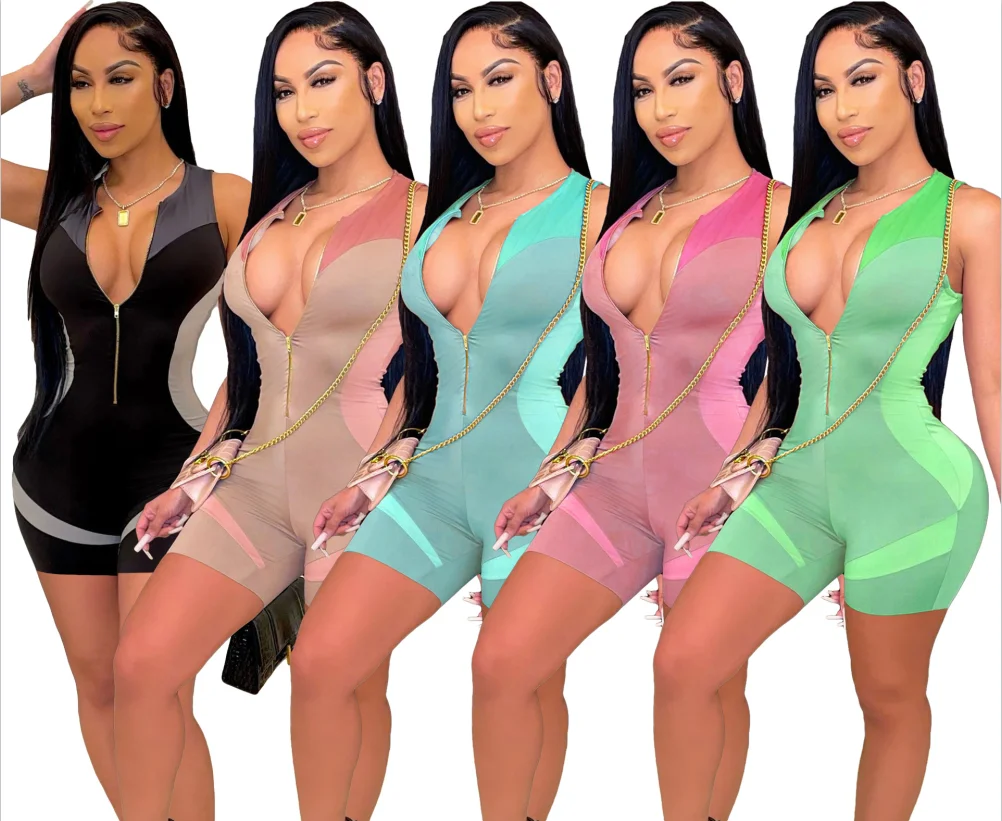 

new sexy sleeveless skinny rompers yoga bodysuit wholesale printed jumpsuits