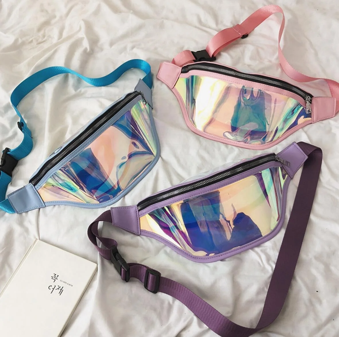 

2021 Wholesale Hot selling Holographic Laser Waist Bag Clear Bum Bag Reflective Transparent PVC Fanny Pack for Women, Picture shown