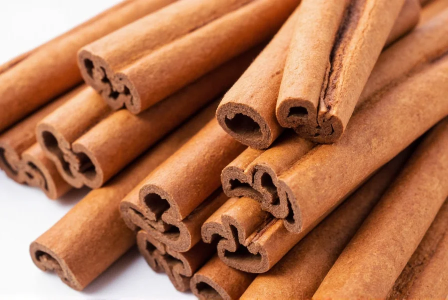 Close-up view of Saigon cinnamon quills showing thick, tightly rolled bark with reddish-brown color and visible oil glands