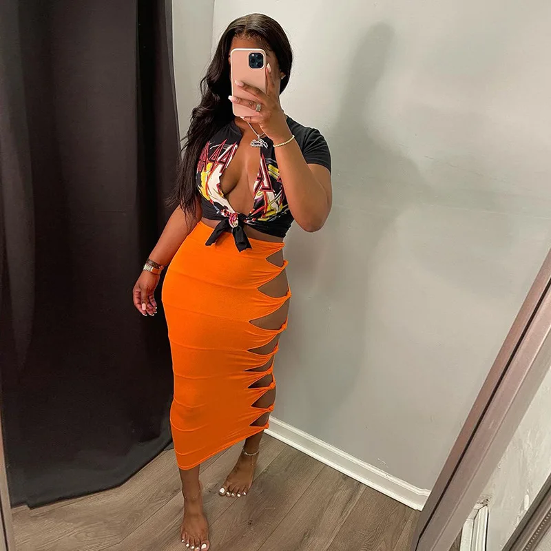 

New Sexy Hollow Out Plain Fall Women Maxi Bandage Skirt, Customized