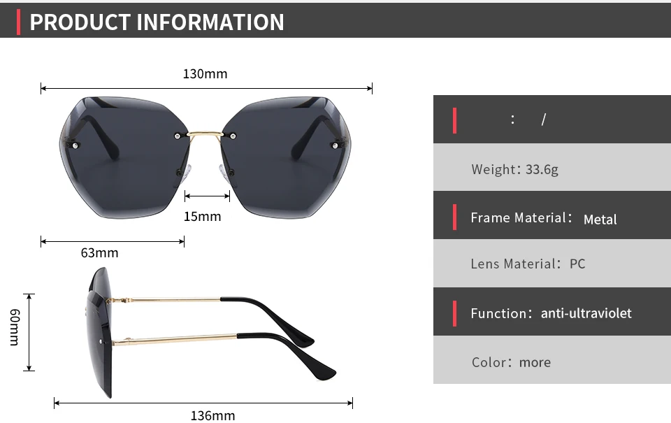 204101 Superhot Eyewear 2020 UV400 Oversized Shades Sun glasses Women Female Lady Rimless Sunglass
