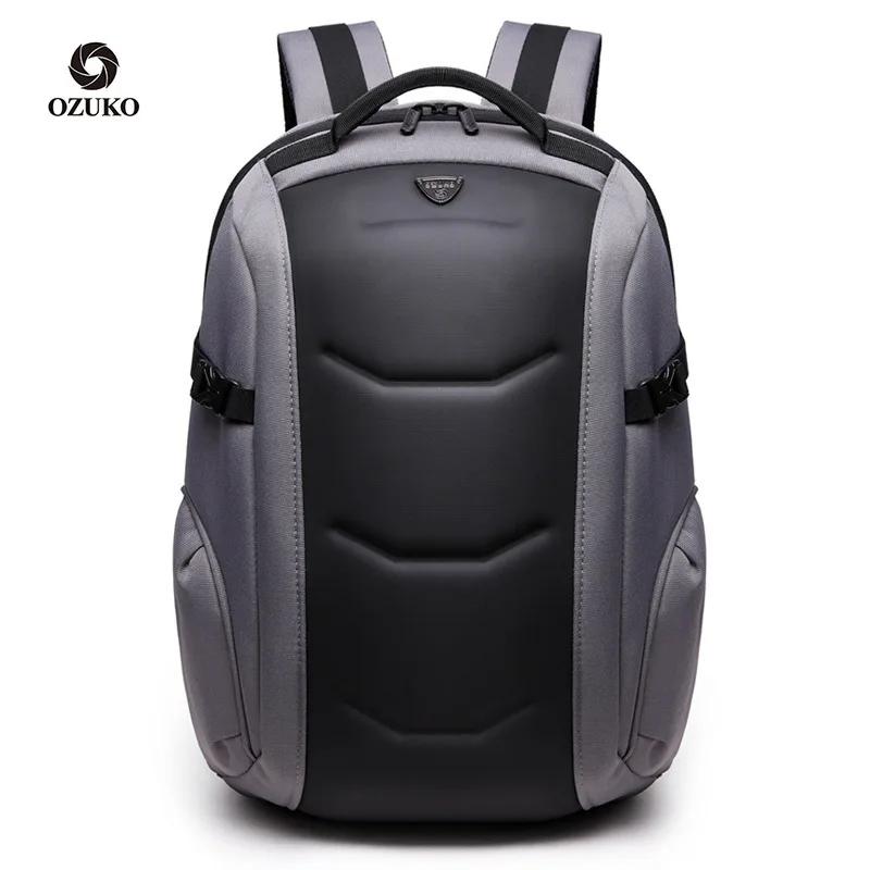 

Ozuko 8980 Luxury Student Designer Backpack Custom Logo Laptop Rucksack Wasserfest Hard Shell Business Laptop Backpack For Men, Black/blue/grey