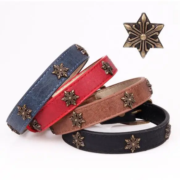 

Wholesale New Design Bronze Accessories Pet Leather Collar For Medium Large Size Dog Collar