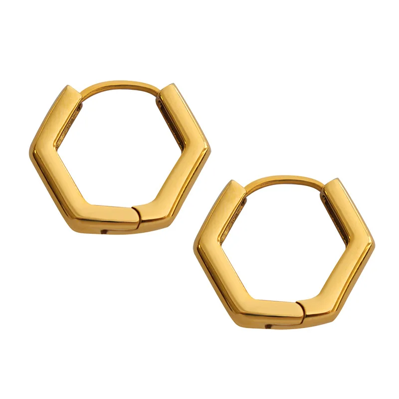 Wholesale Korean Style Fashion Trend 18K Gold Plated Stainless Steel Earring Women U-Shaped Polygon Hoop Earrings Set