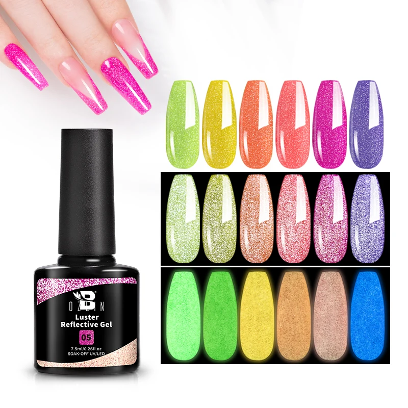 

Bozlin 6 colors 7ml Soak Off Glow In The Dark Gel Polish Reflective Glitter UV Gel Nail Polish