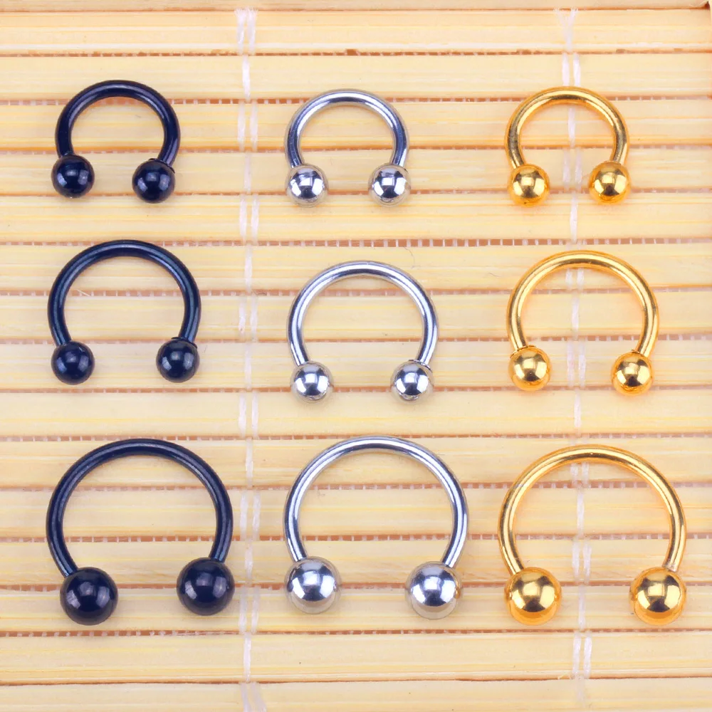 

Popular Punk Anti Allergic Nose Rings Stainless Steel Jewelry Mix Color C-shaped Nose Rings With Double Ball, Gold/silver available