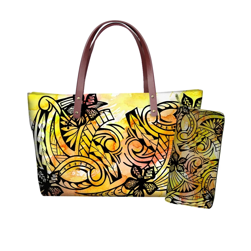 

Dropshipping Small Mini Purses And Handbags Set Yellow Hibiscus Tribal Print Womens Handbags And Purses Fashionable, Customized color