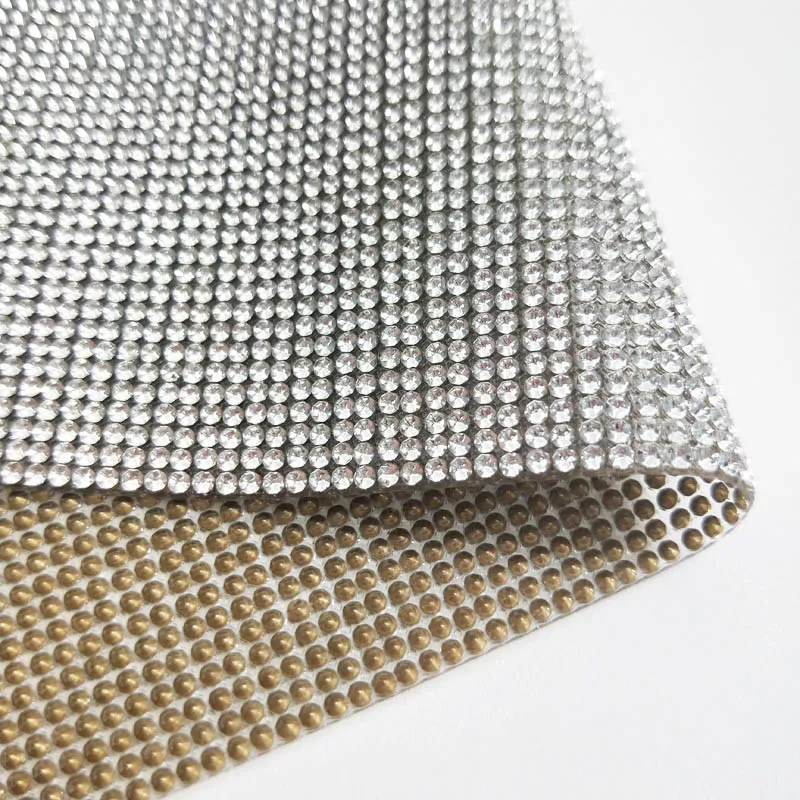 

10 Year Factory 2mm Clear Adhesive Rhinestone Mesh Sheet Hot Fix Crystal Sheets For Decorations, Clear ( pls ref to our color card )