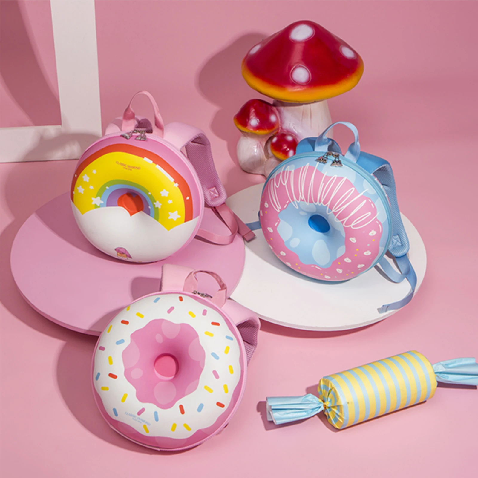 

3D Donuts Children Backpacks Lightweight and Breathable Cute Round School Bag Cartoon Doughnut Schoolbag for Kids Girls Toddlers