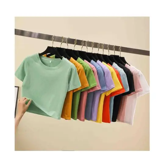 

spring summer custom logo crew neck short sleeve women plain crop top t shirt