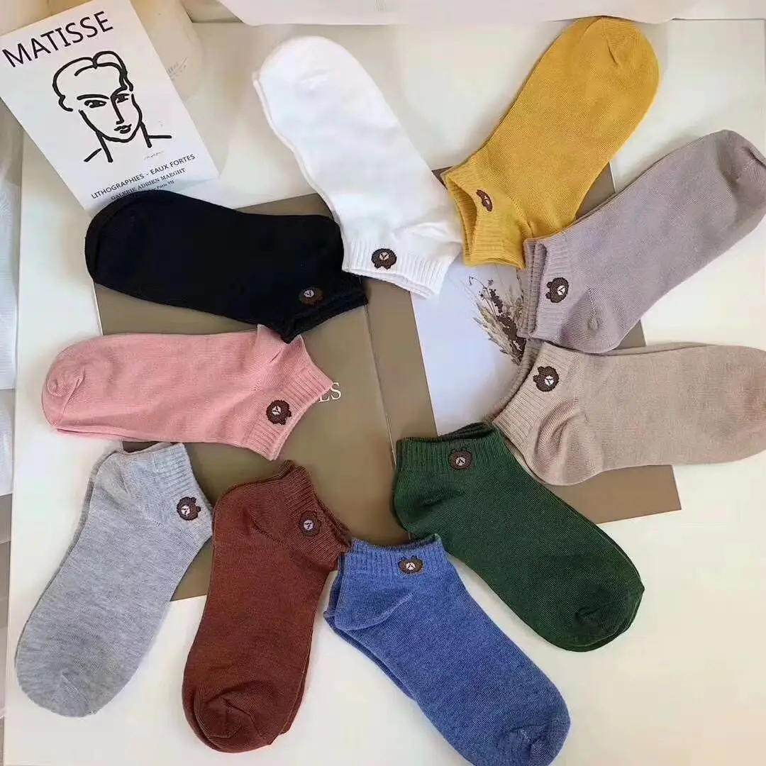 

Wholesale Cheap Cute Cartoon Bear Women Socks Hot Sale Gifts Pack Bag Ten Pairs A Bag Cotton Women Ankle Socks, Picture shows