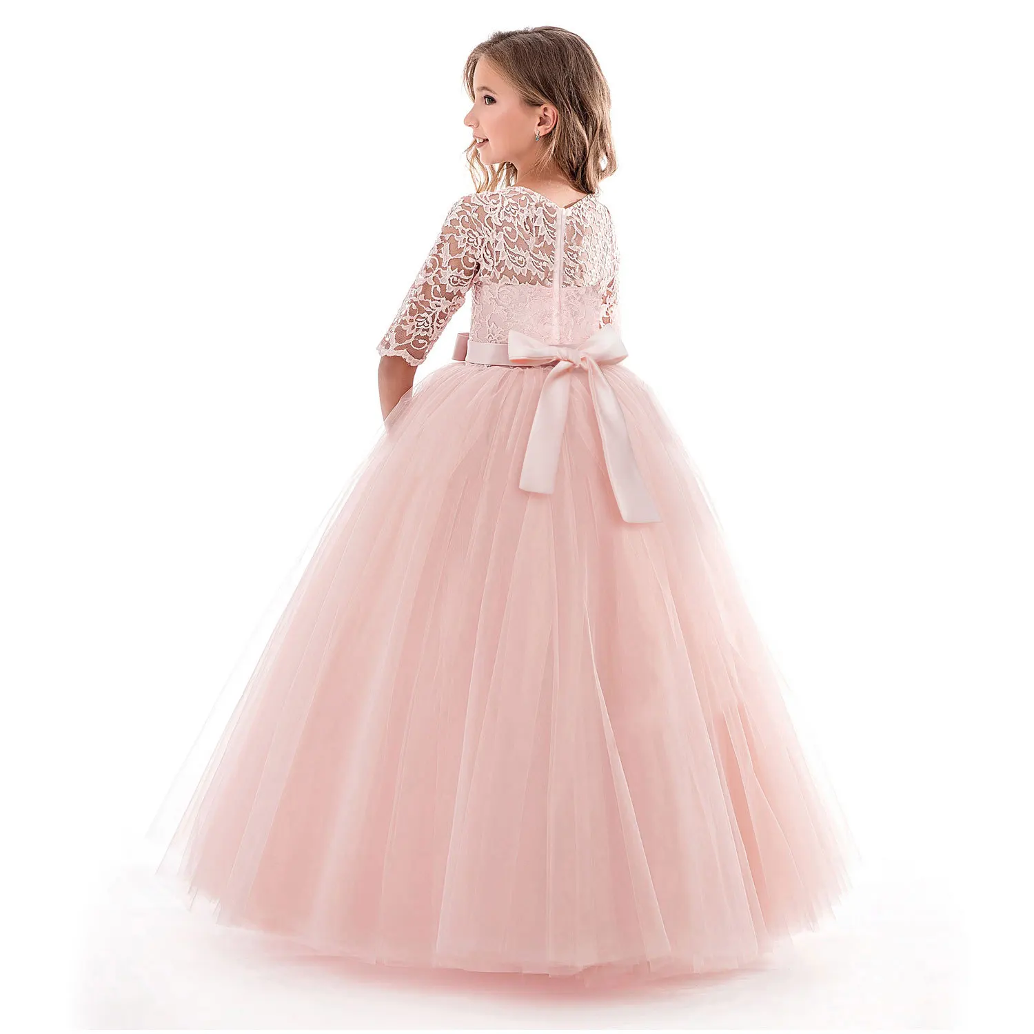 

Summer European And American Flower Girl Dress Long Sleeve Princess Dress Children's Wedding Dress Host Performance Costume, Picture shows