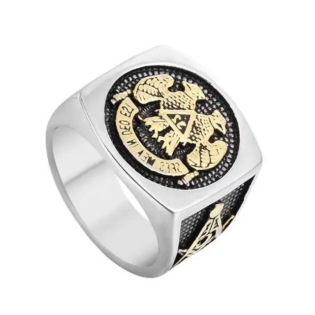 

Foreign trade jewelry wholesale Freemasonry logo Shuangying 32 personality retro men's titanium steel ring