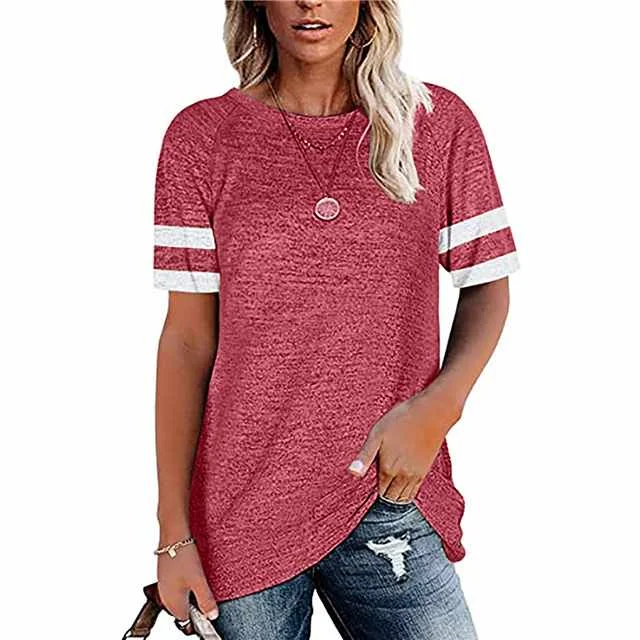 

2021 Summer New Crew Neck T Shirt Women Short-sleeved Loose Casual Top T-shirt, Picture color