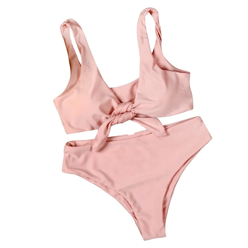 

Women Pink Solid Swimming Suit Elegant Swimsuits Bow Two Piece bikinis