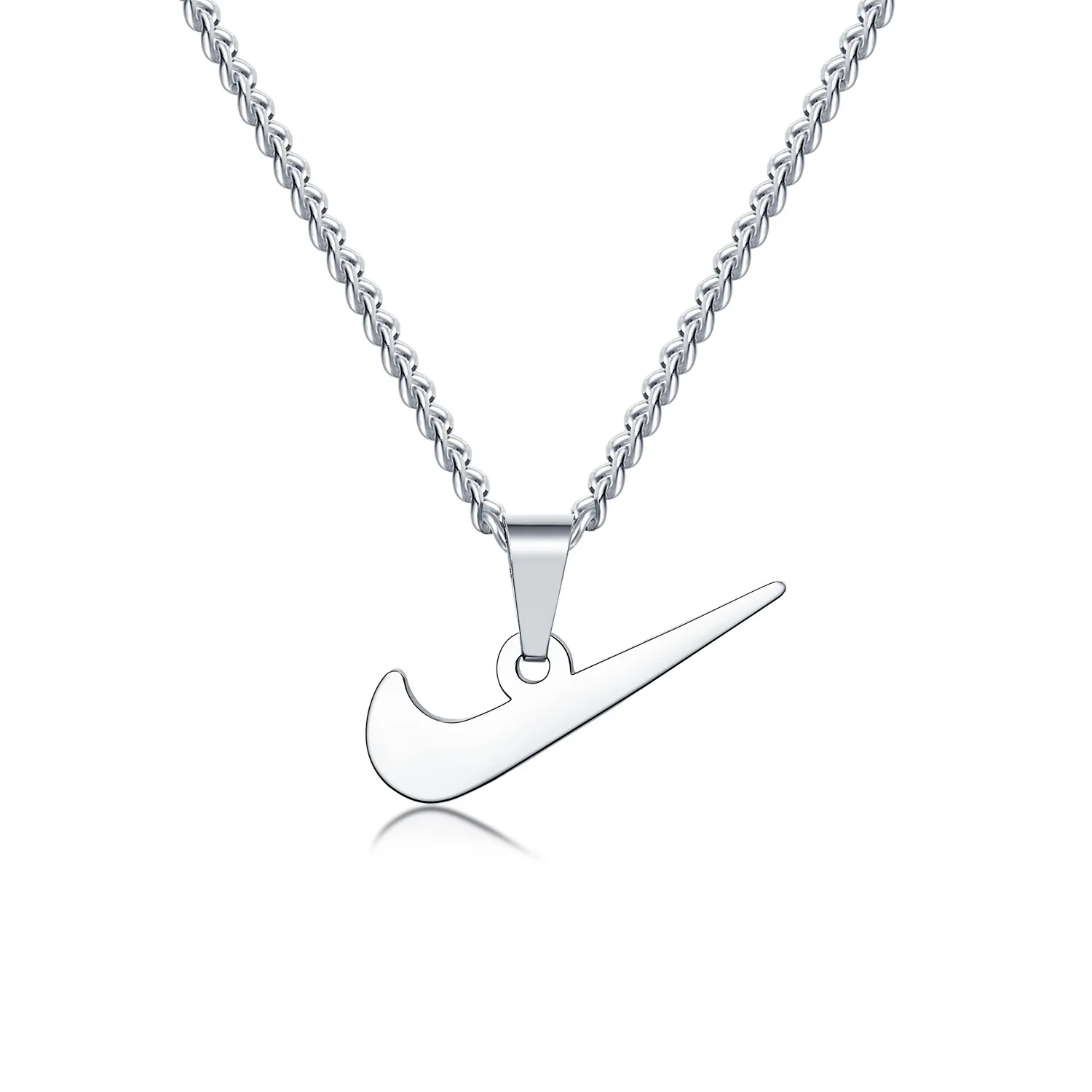 

Wholesale Stainless Steel Necklace Hip Hop Swoosh Tick Hook Pendant Necklace