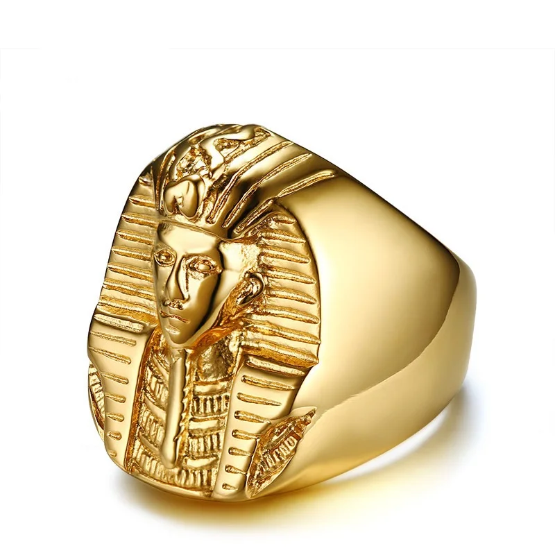 

Trendy Jewelry Egyptian Pharaoh Casting Gold Men's Ring Stainless Steel Wholesale 27MM Provided Cute Rings Geometric Round Shape, Silver/gold