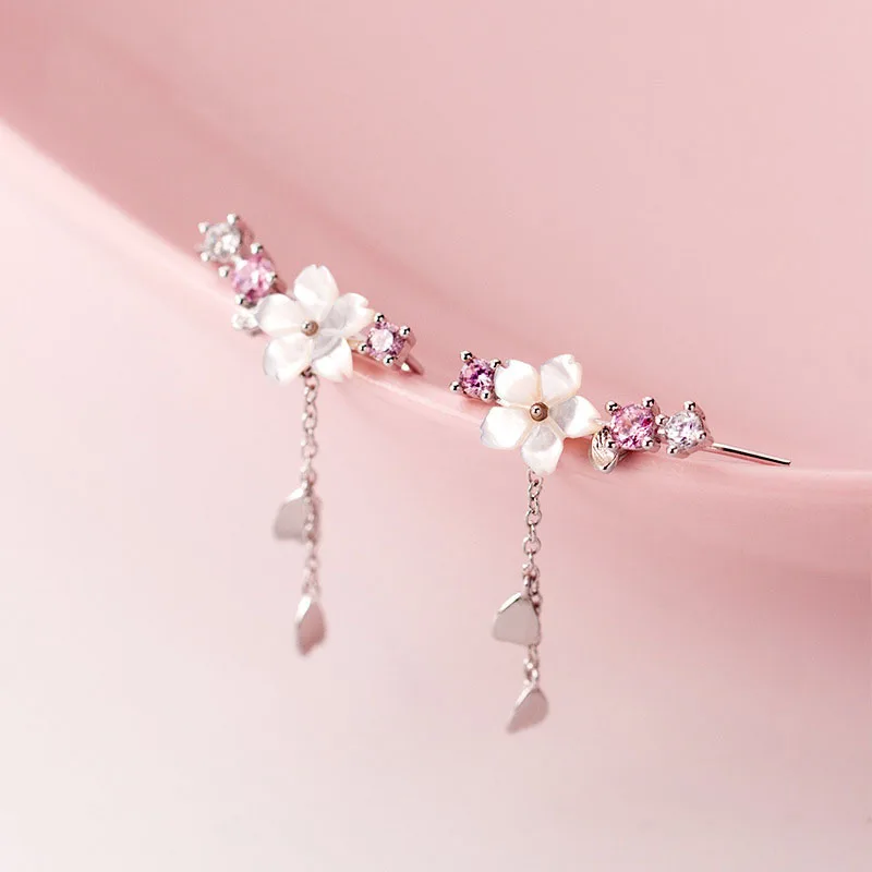 

New Fashion Jewelry S925 Sterling Silver Flower Diamond Shell Heart Tassels Stud Earrings 925 Silver For Women G5389