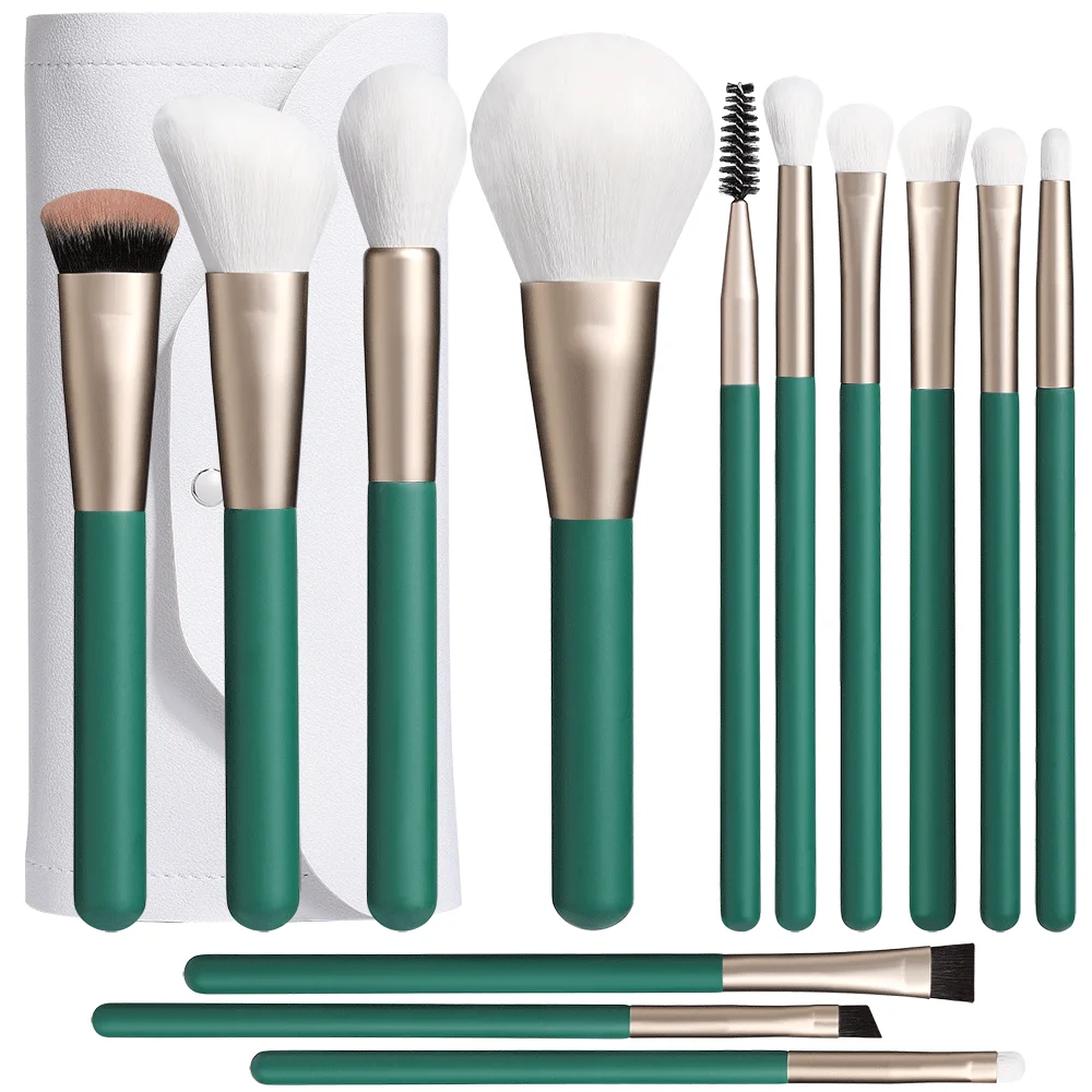 High Quality Eco Friendly Makeup Brush Set 13pcs Empty Makeup Brush Oem Custom Logo 13pcs Green