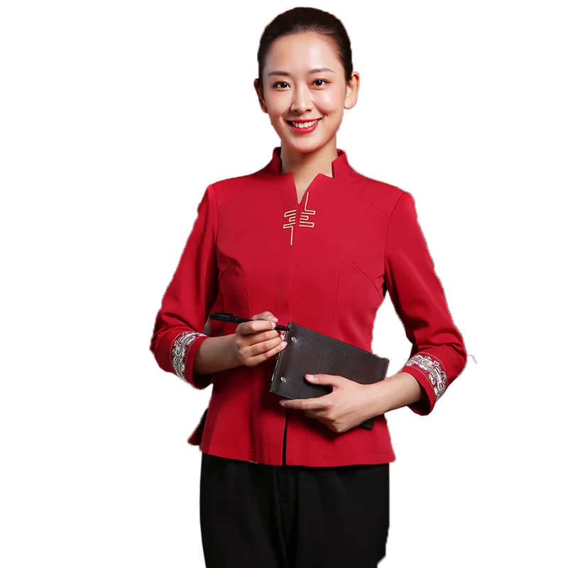 

2021 new fashionable Chinese style waiter costume Catering and hotel service staff clothing