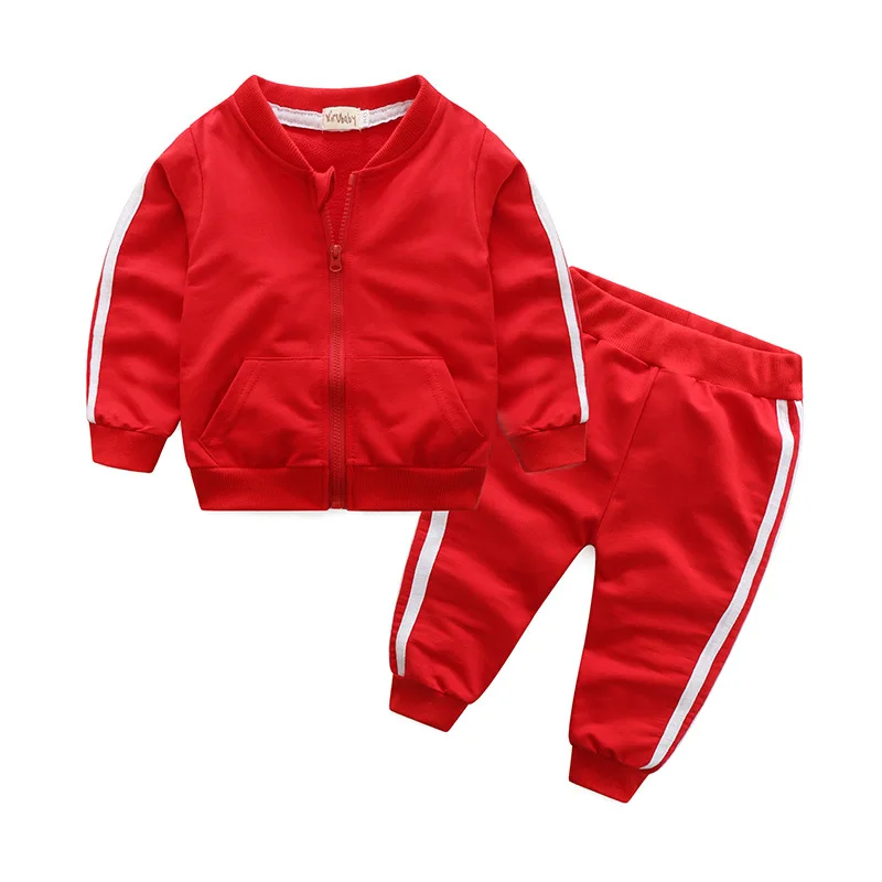 

High Quality Children Sweatsuit with Zipper for Gym Casual Fleece Cotton Toddler Boys Girls Sweatsuit Baby Jogging Set, White / pink / red / yellow / grey