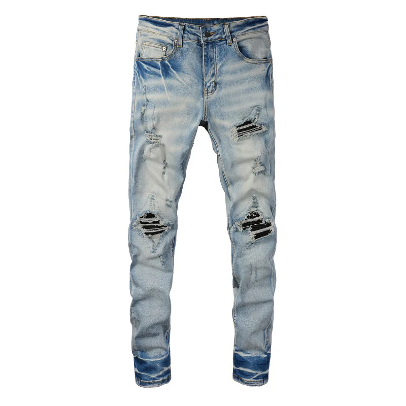 

Rts For 848 Dropshipping destroyed jeans men damage tapered ripped stacked men jeans