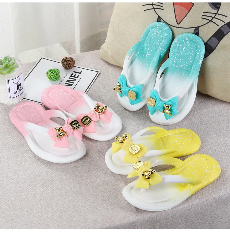 

2023 Women's summer flip flops bow knot beach flip-flops color matching rainbow flip-flops