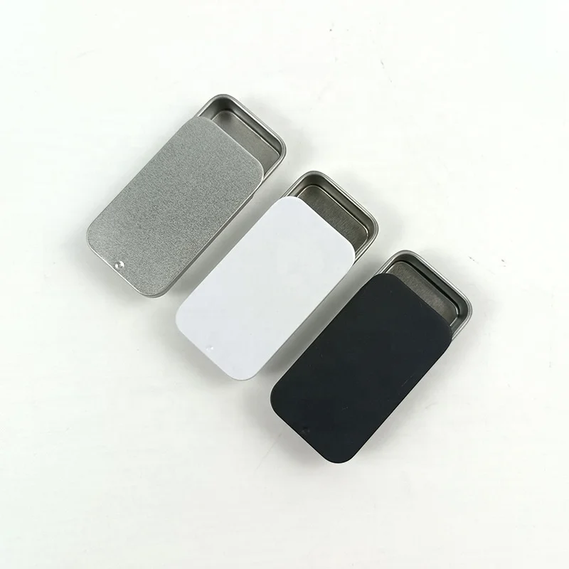 

Custom private label mini eye shadow container 8g square black white metal slide tin cans box for solid perfume (NIR13-8)