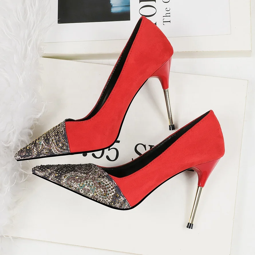 

2020 new design fashion metal suede panel sexy stiletto thin heels ladies women's pumps shoes chaussure femme, Black / khaki / red / apricot