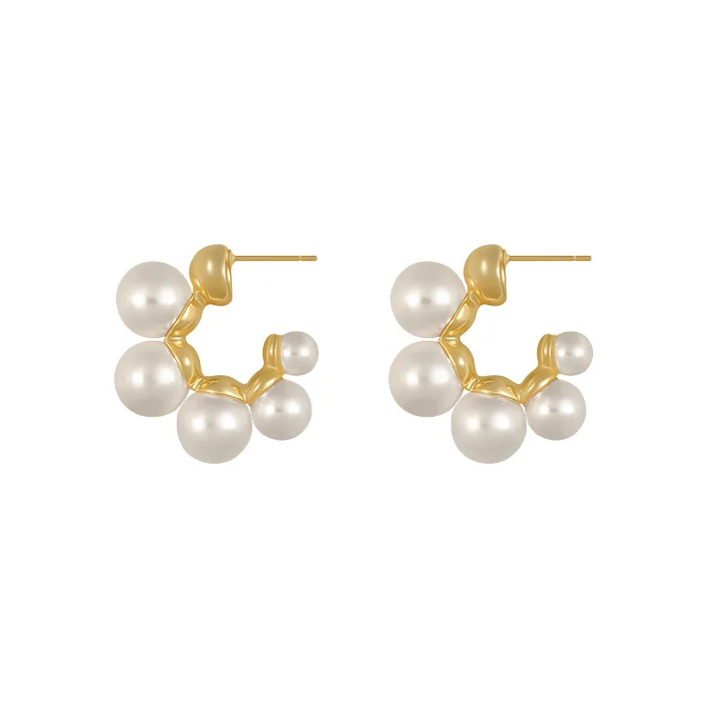 

Elegant Celebrity Metal Inlaid Pearl Earrings For Woman Fashion Jewelry New Luxury Wedding Party Girl's Unusual Earrings