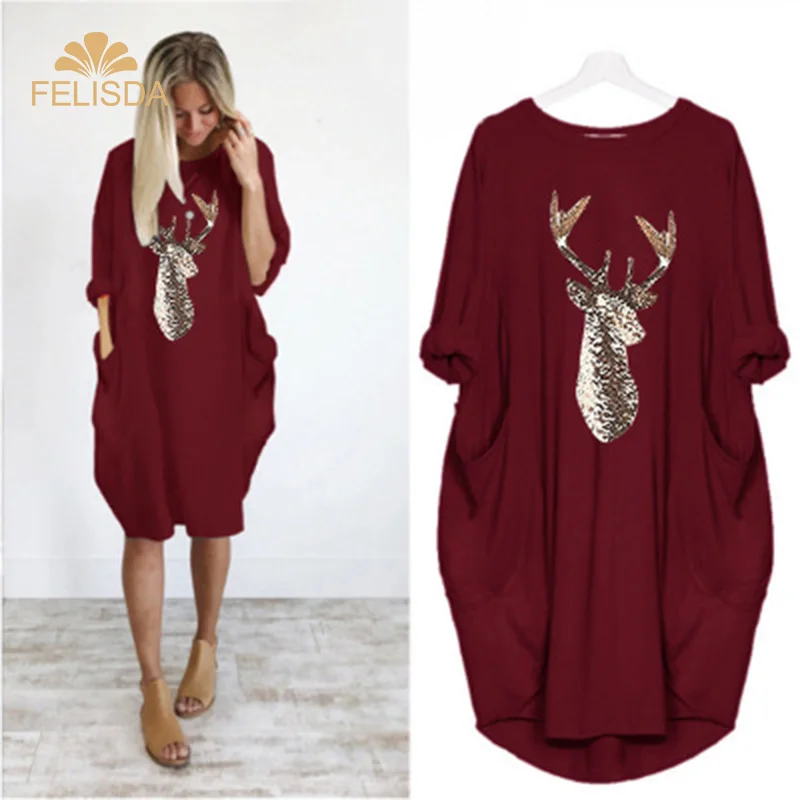 

2020 Autumn Winter Large Sizes Dress Elegant Women Plus Size 3XL 4XL 5XL Long Sleeve O Neck Loose Casual Dresses