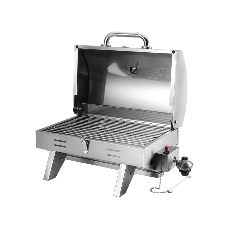 

Top Quality Garden Outdoor Kitchen Smoker BBQ Grill Stainless Steel Gas Table Barbecue Machine for Camping, Silver