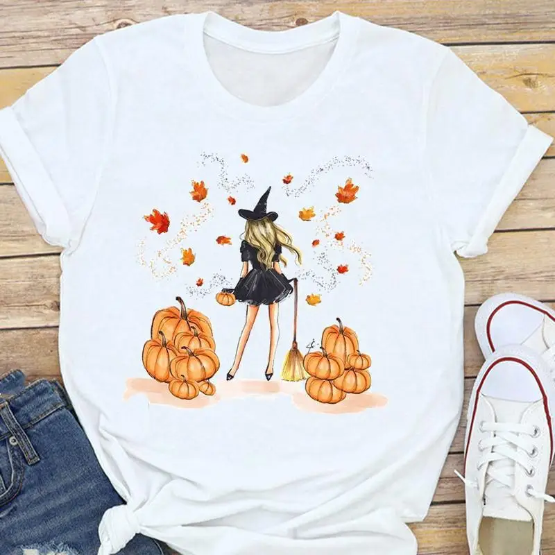 

Fashion can be customized casual print white crewneck T-shirt ladies can be customized