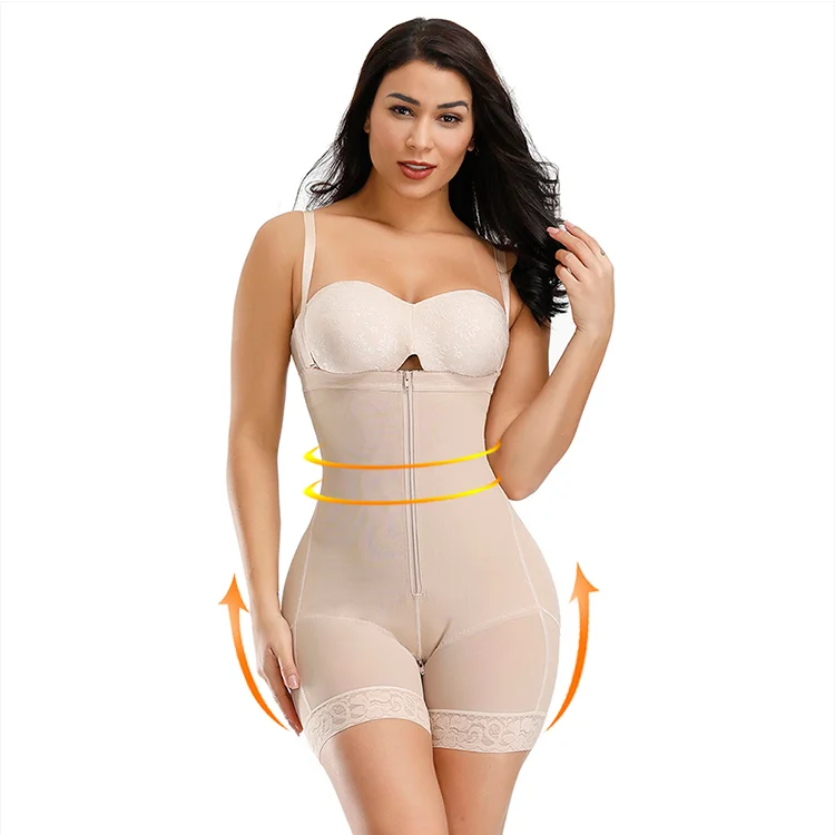 

Landora High Waist Double Control Adjustable Hooks And Zipper Slimming Butt FajasTight Abdominal Women Full Body Shapewear, Beige/black