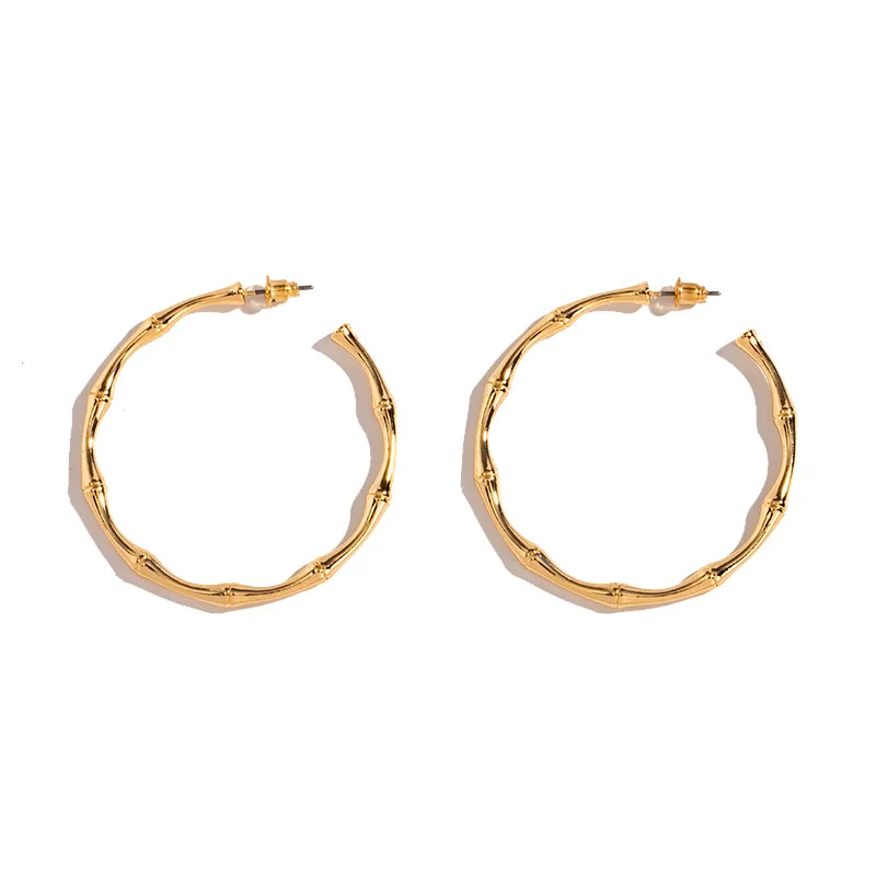 

New Design Delicate Fashion Jennifer Large Round Circle Hoop Earrings Simple Gold Plating Bamboo Hoop Earrings for Girls, Picture