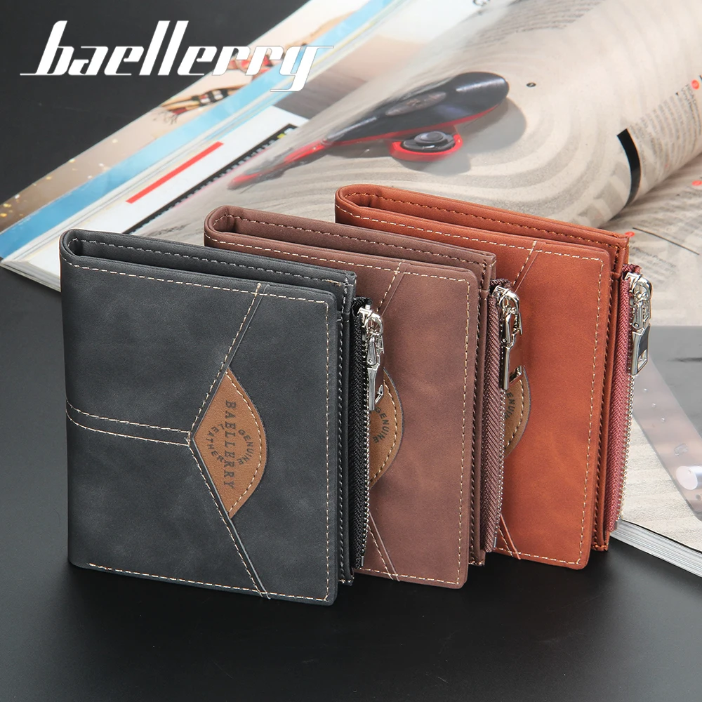 

2022 Baellerry Multi card short wallet Foldable Fashion Business men wallet with zipper PU Leather wallet for man