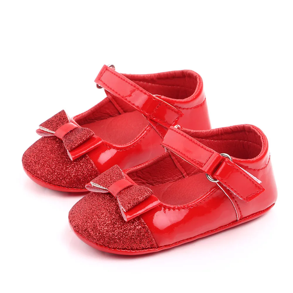 

Soft Soled Non-slip Baby Girl Shoes PU Leather Newborn Baby Shoes Breathable Bebe Bow Shoe, Red/pink