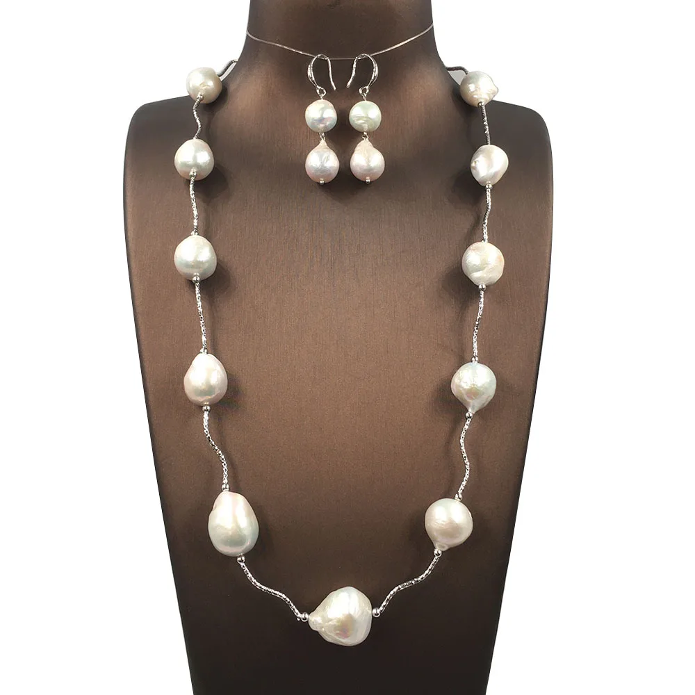 

fashion nature baroque pearl jewelry set 925 SILVER earring pearl,24 inch necklace brass tube