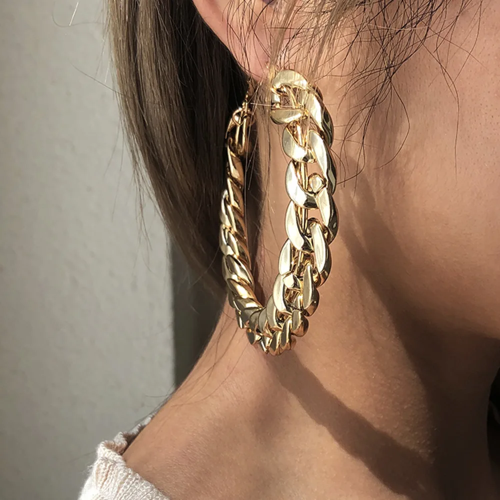 

Ding yi Explosion style exaggerated personality big circle chain earrings electroplating gold geometric earrings