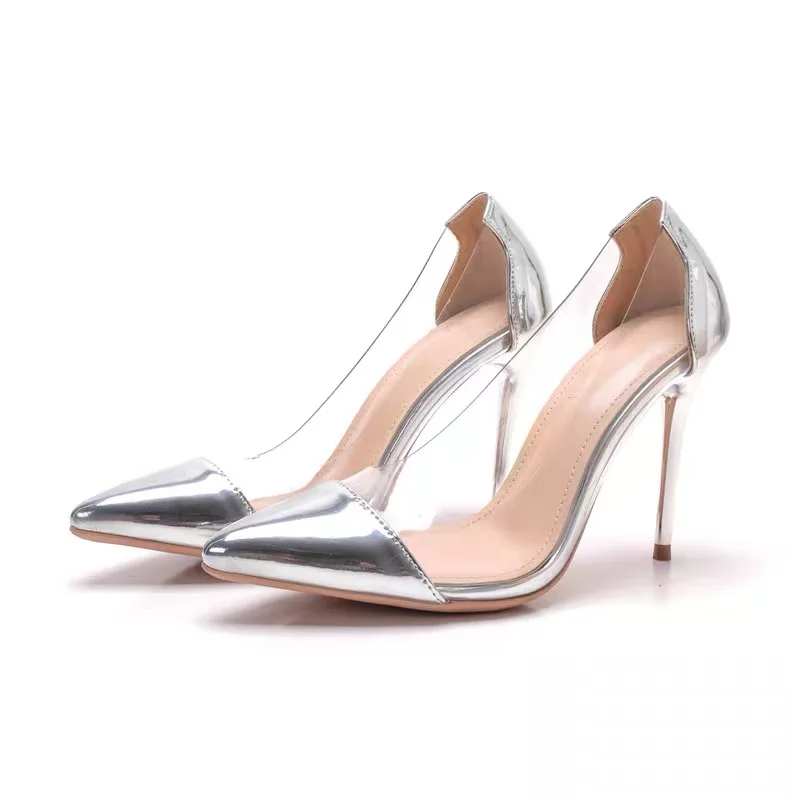 

Ladies fashion transparent PVC fashion sexy pointed toe pumps shoes, As photos