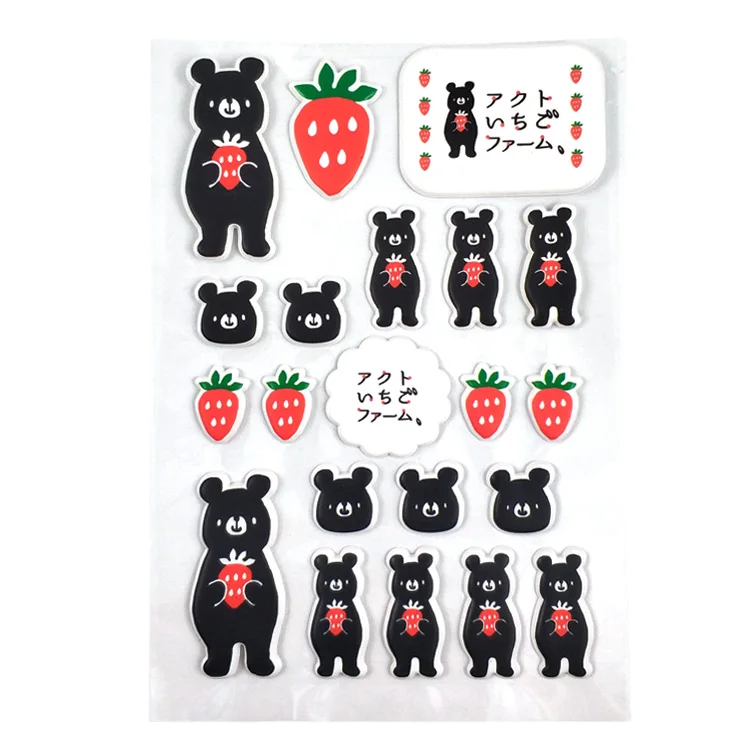 

Adhesive Cute Cartoon Bear Strawberry 3D Puffy Bubble Stickers for Kids Gift